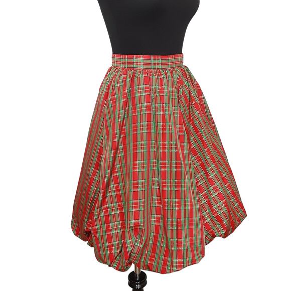 Vintage Handmade Bubble Hem Midi Skirt Holiday Plaid Twirl Skirt Christmas Retro - Picture 4 of 11